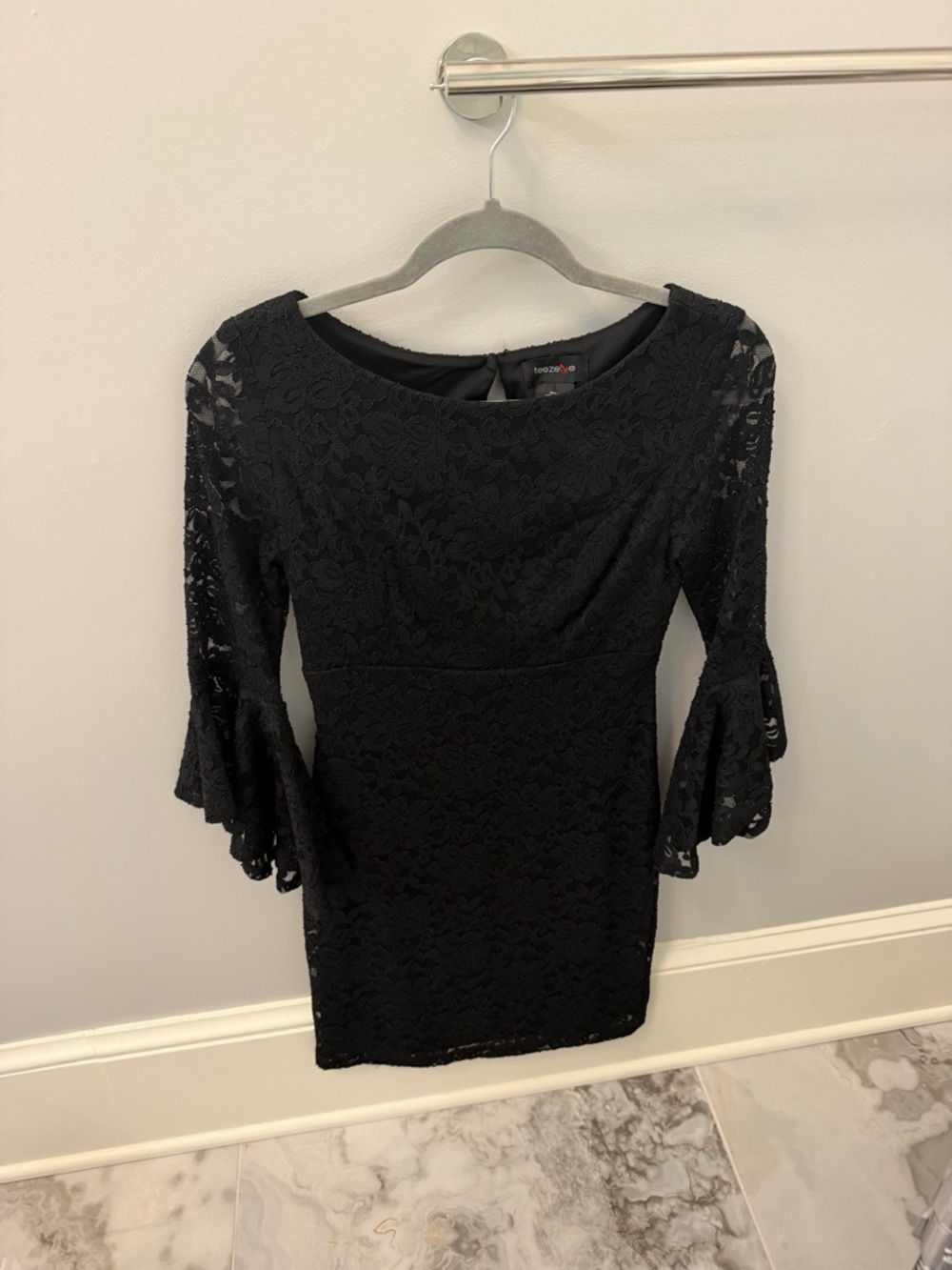 Teeze Me Black Lace Bell-Sleeve Sheath Dress